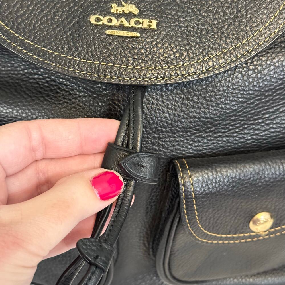 Coach Pennie Backpack Black 6145 Pebbled Leather Luxury Dark Academia Minimalist - Picture 9 of 13